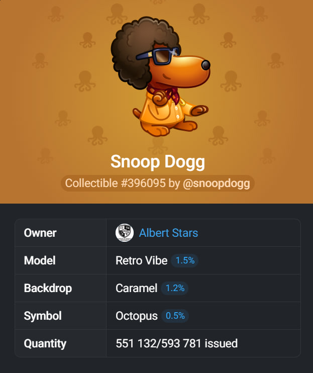 Купить NFT‑подарок Snoop Dogg #396095 — коллекционный Telegram Gift
